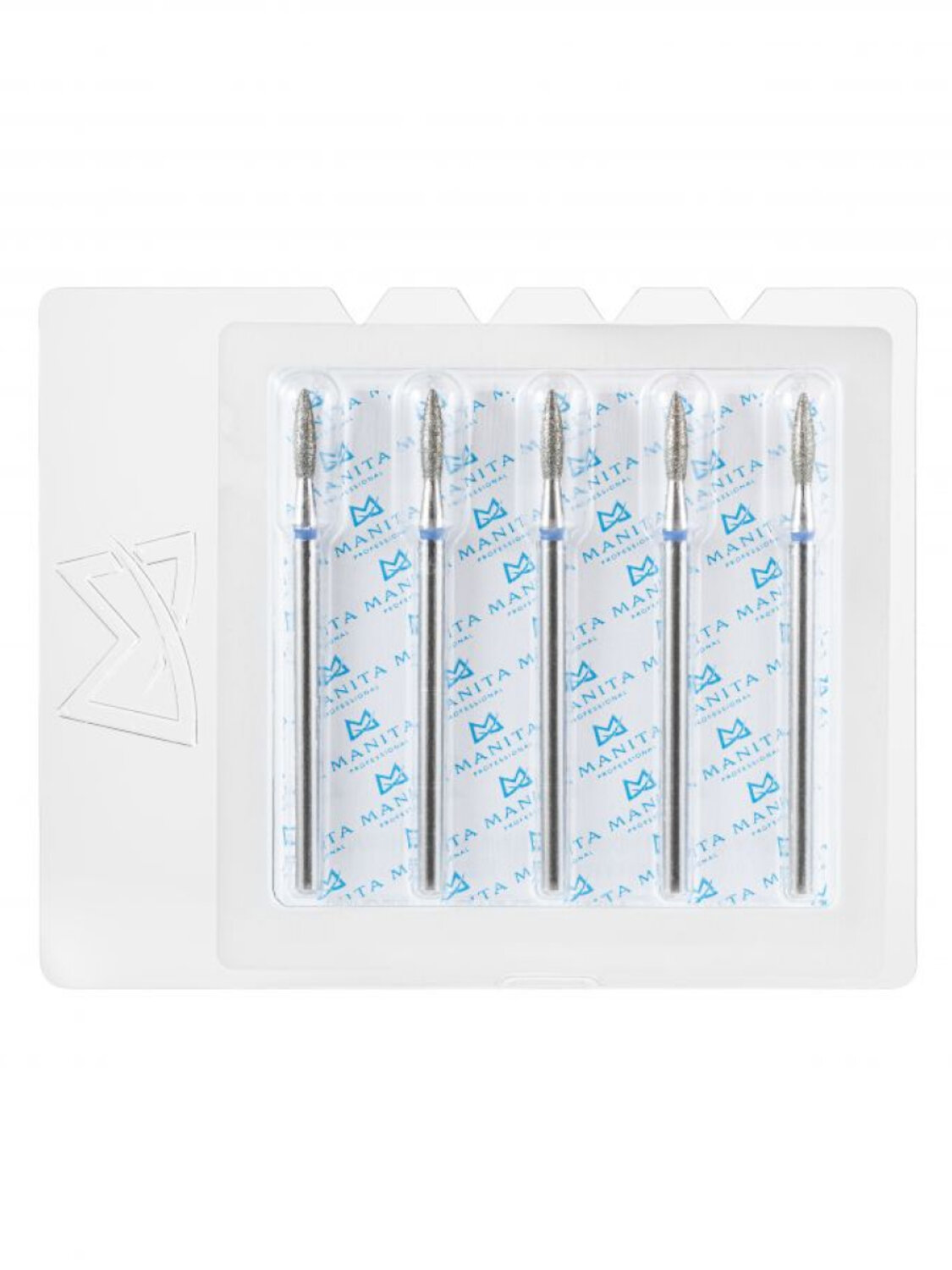 MANITA Фреза алмазная пламя острое для аппаратного маникюра 866.104.243.080.021 ФАП-2.1-8С, синяя насечка, ø 2,1 мм, 5 шт. 577580 28362 