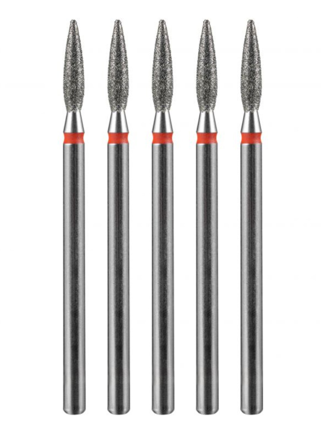 MANITA Фреза алмазная пламя острое удлиненное для аппаратного маникюра 856.104.243.100.023 ФАП-2.3-10М, красная насечка, ø 2,3 мм, 5 шт. 577582 28343 