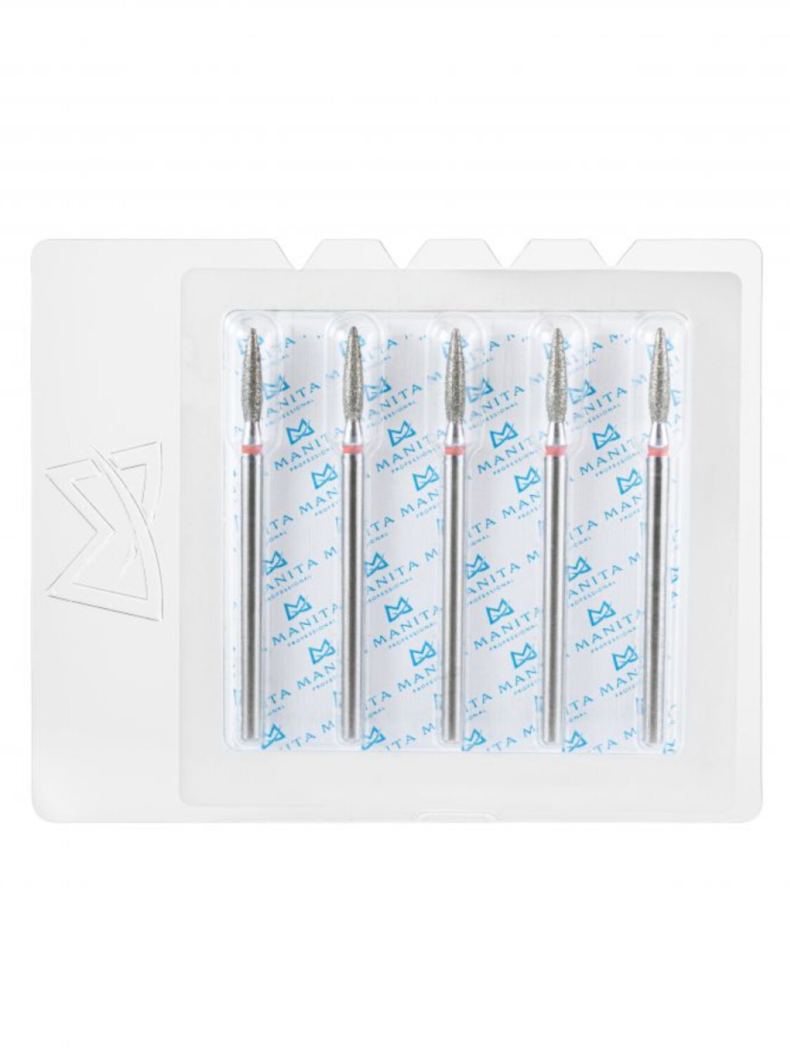 MANITA Фреза алмазная пламя острое удлиненное для аппаратного маникюра 856.104.243.100.023 ФАП-2.3-10М, красная насечка, ø 2,3 мм, 5 шт. 577582 28343 