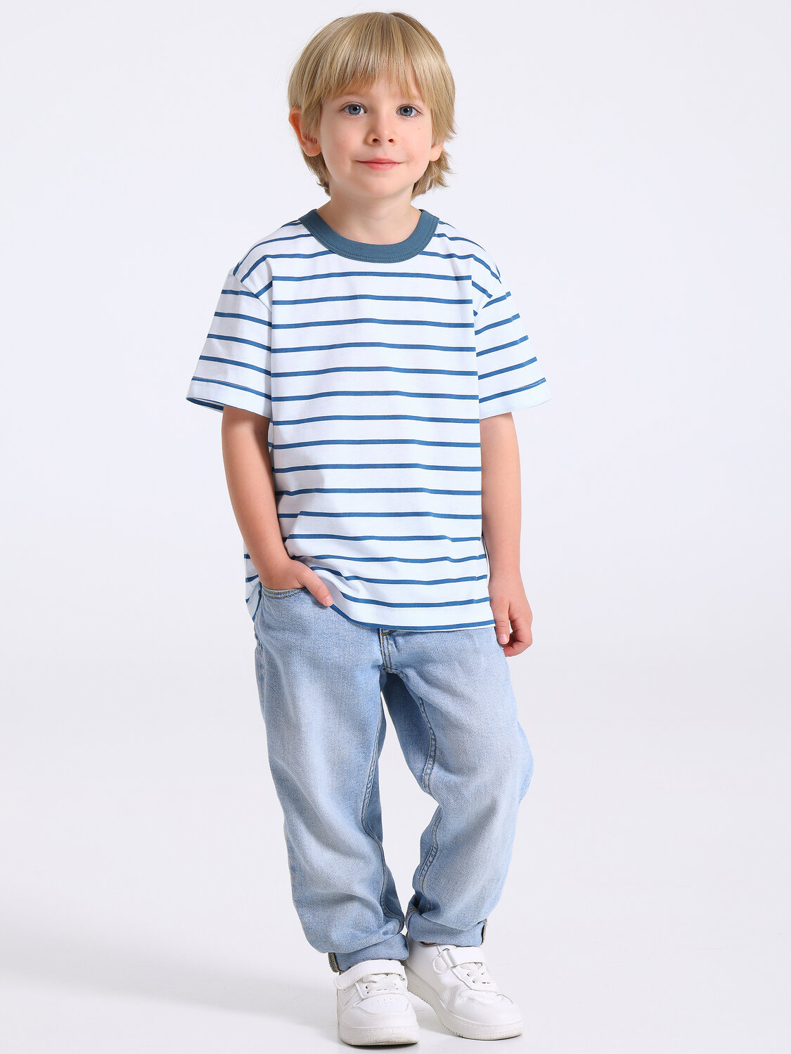 Апрель Футболка 577608 1ПДФК4331001н полоска белый+синий