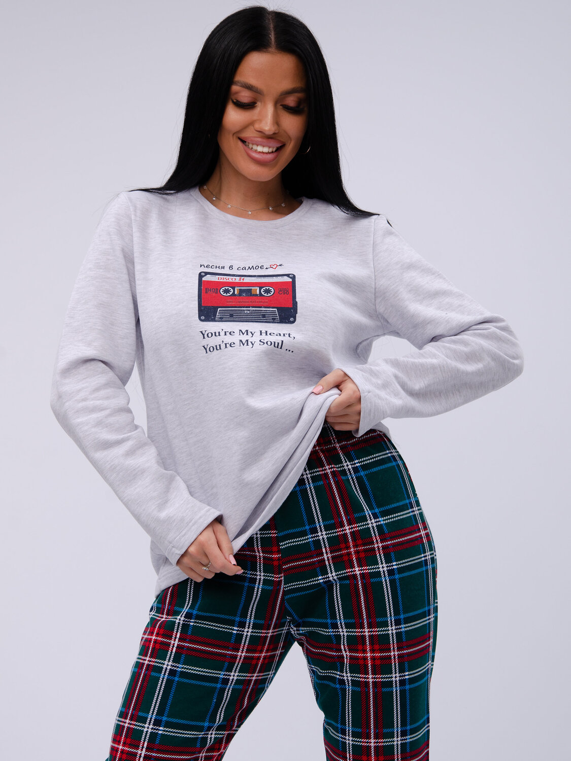 Malina Пижама 577659 3189 светло-серый меланж/зелёный