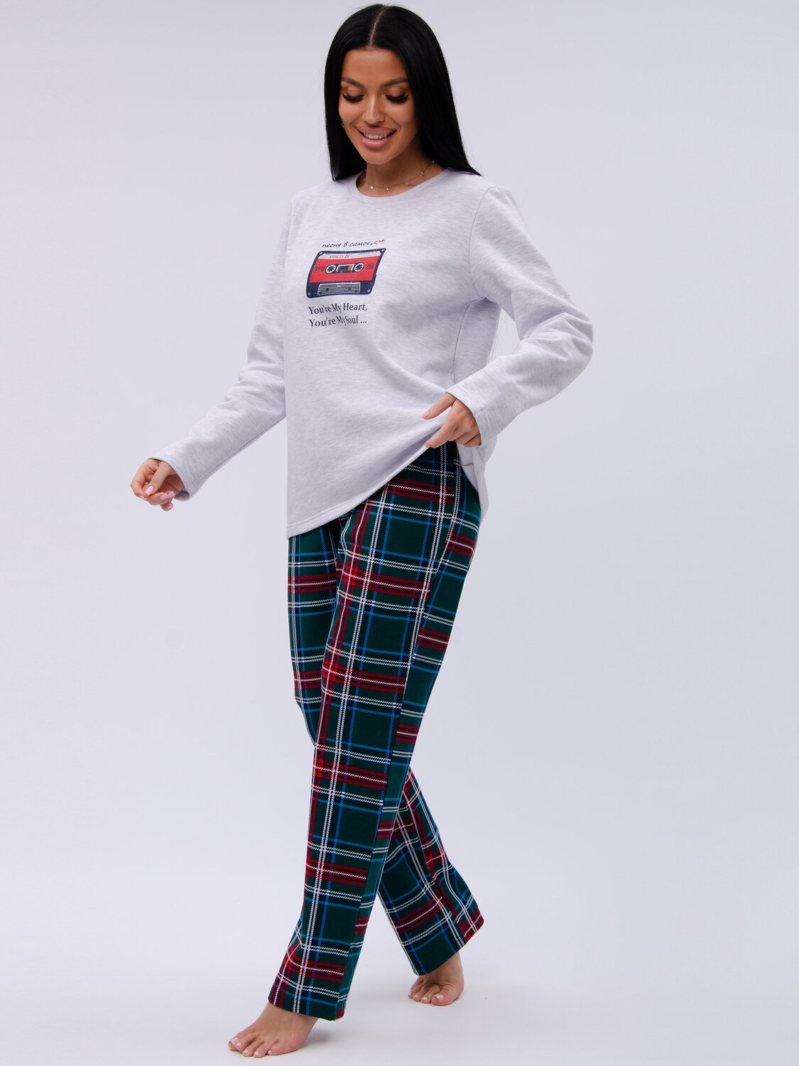 Malina Пижама 577659 3189 светло-серый меланж/зелёный