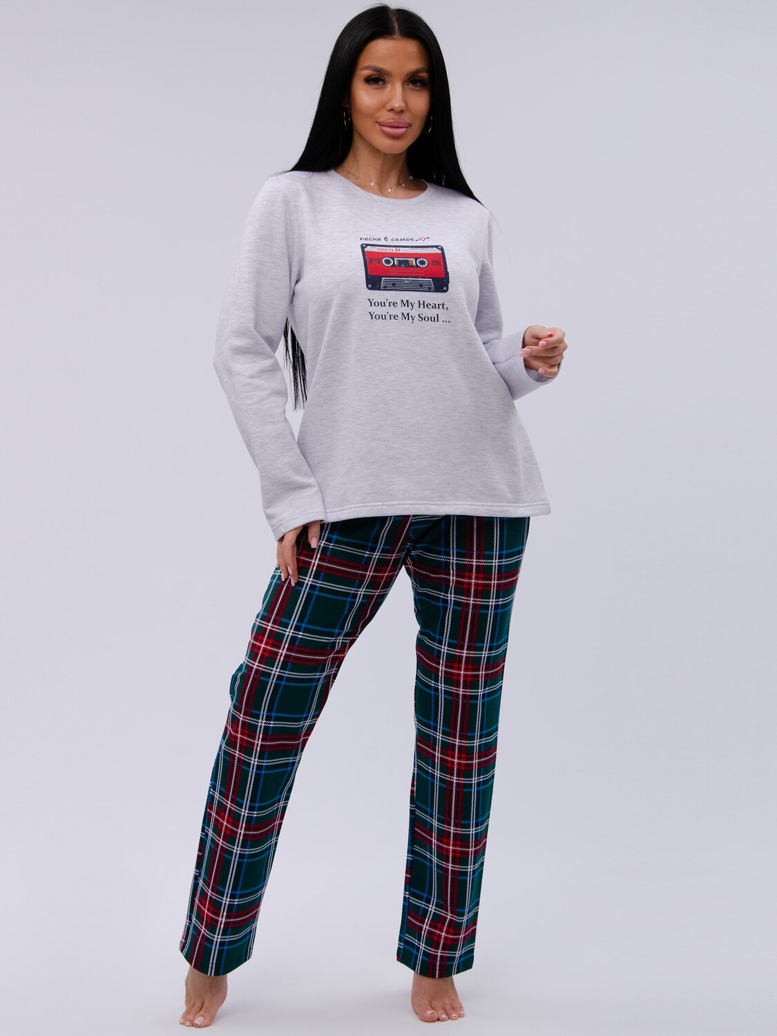 Malina Пижама 577659 3189 светло-серый меланж/зелёный