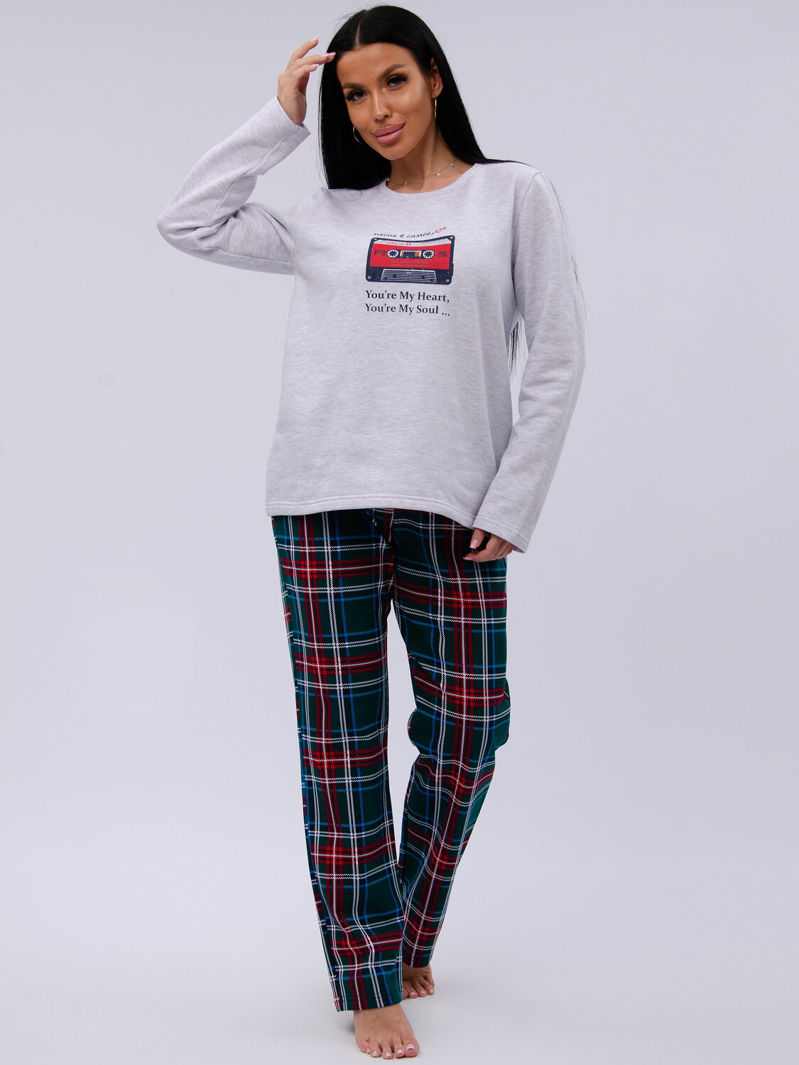 Malina Пижама 577659 3189 светло-серый меланж/зелёный