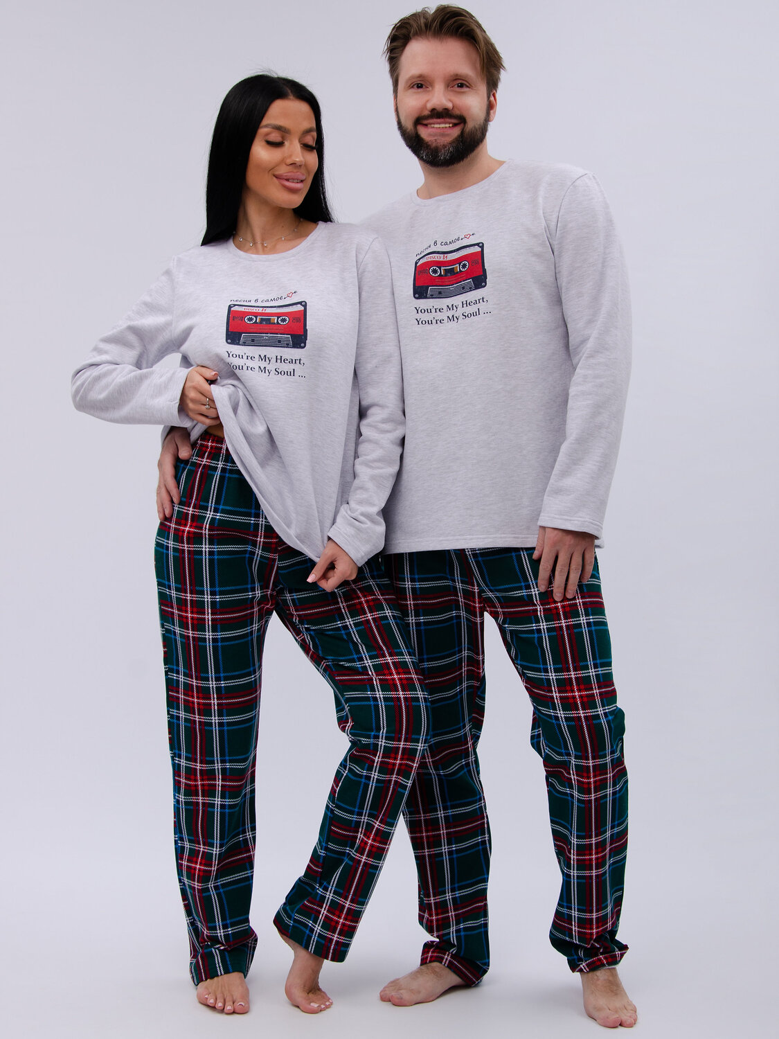 Malina Пижама 577659 3189 светло-серый меланж/зелёный