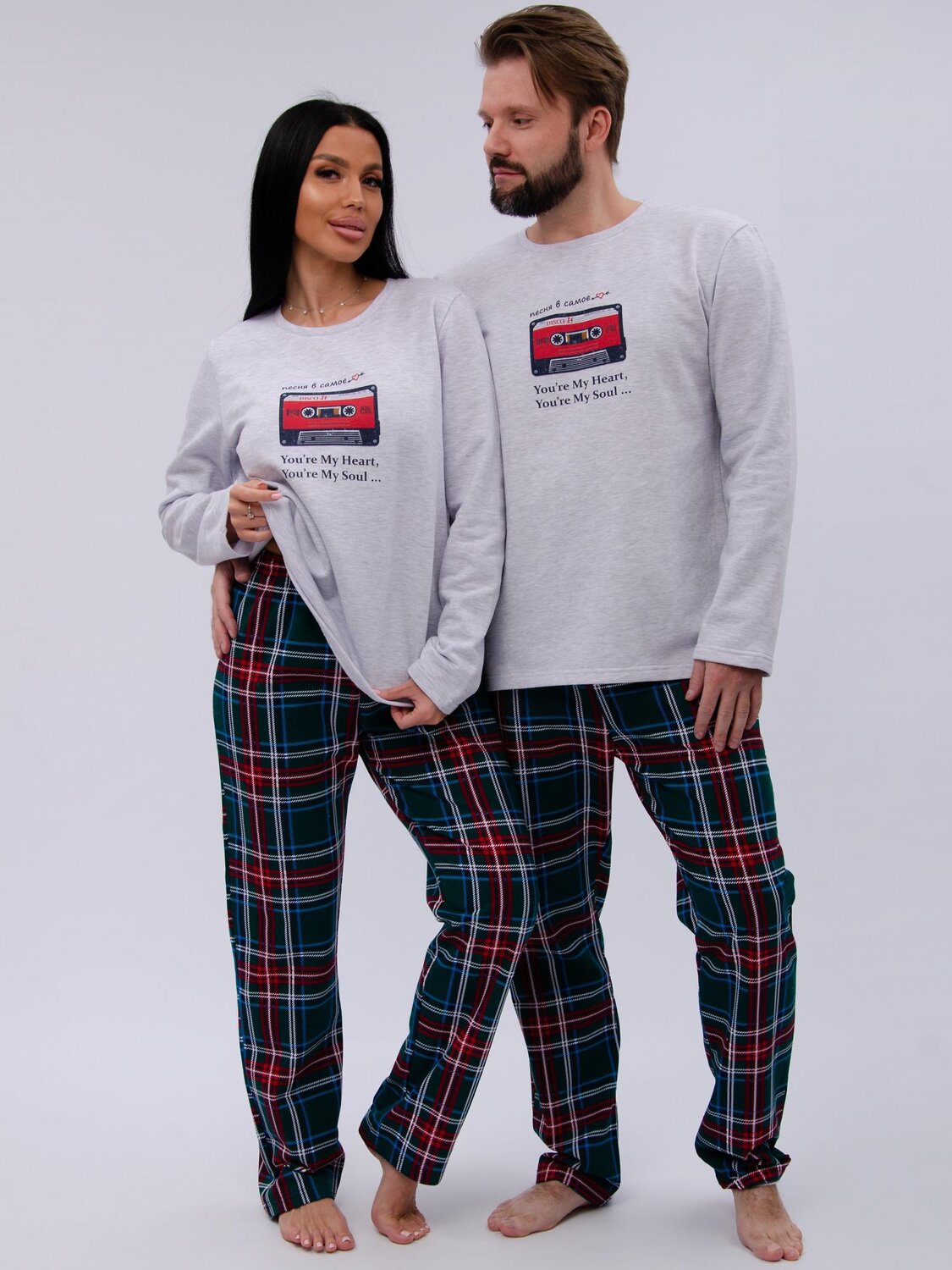 Malina Пижама 577659 3189 светло-серый меланж/зелёный