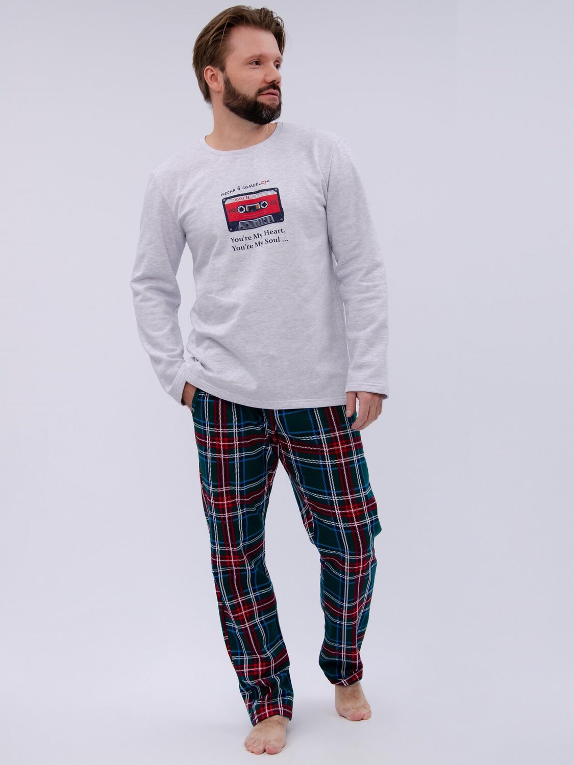 Malina Пижама 577663 3190 светло-серый меланж/зелёный