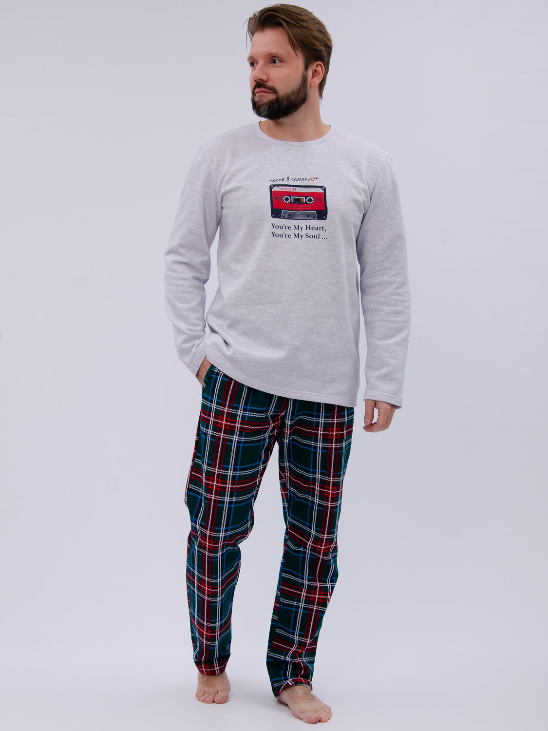 Malina Пижама 577663 3190 светло-серый меланж/зелёный