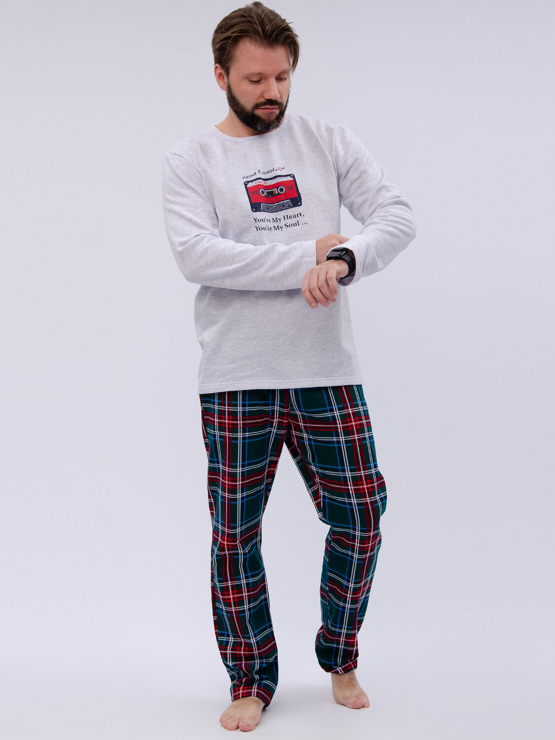 Malina Пижама 577663 3190 светло-серый меланж/зелёный