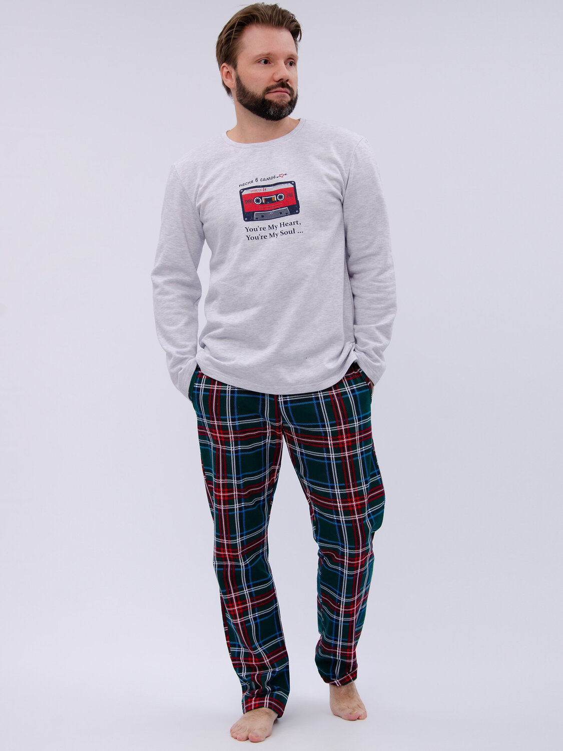 Malina Пижама 577663 3190 светло-серый меланж/зелёный