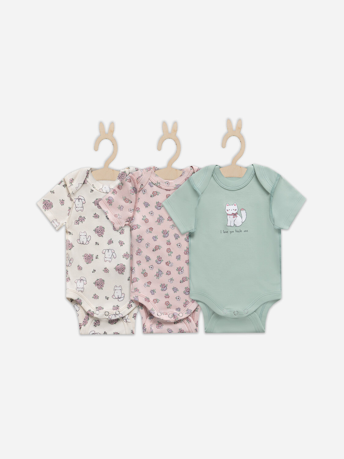 MARK FORMELLE Боди детское 578130 13015-1-3 котики с цветами на молочном +мята +цветочки на розовом