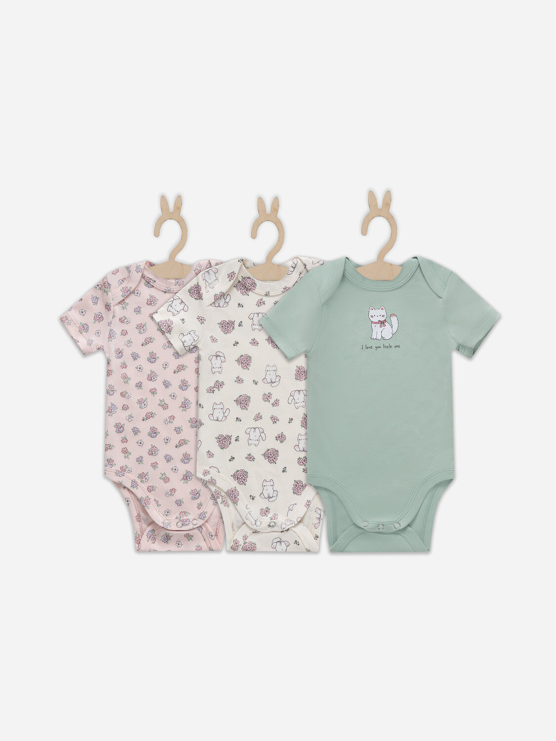 MARK FORMELLE Боди детское 578139 13015-3 котики с цветами на молочном +мята +цветочки на розовом