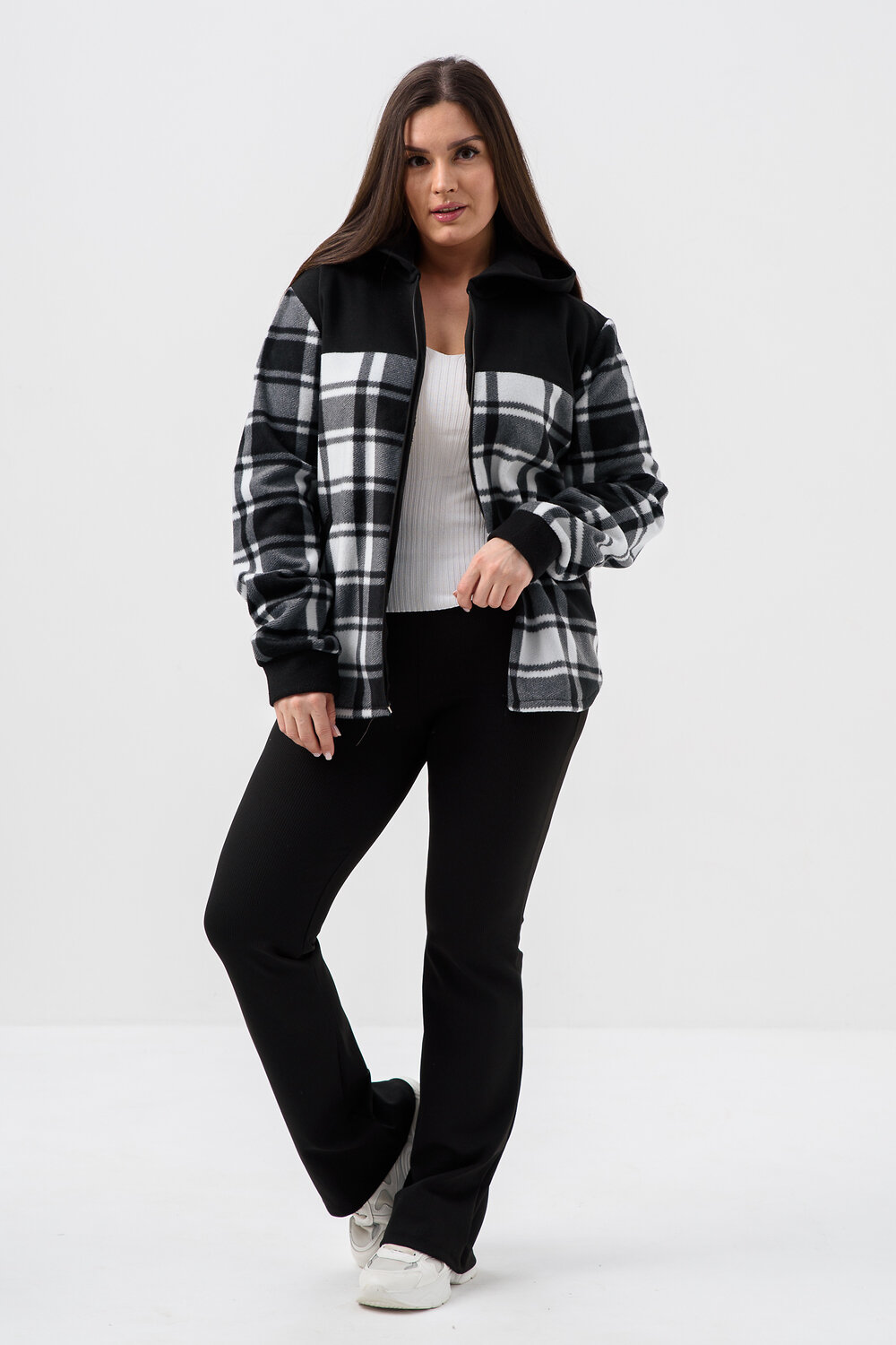 Натали Толстовка 578623 52452 черный/клетка