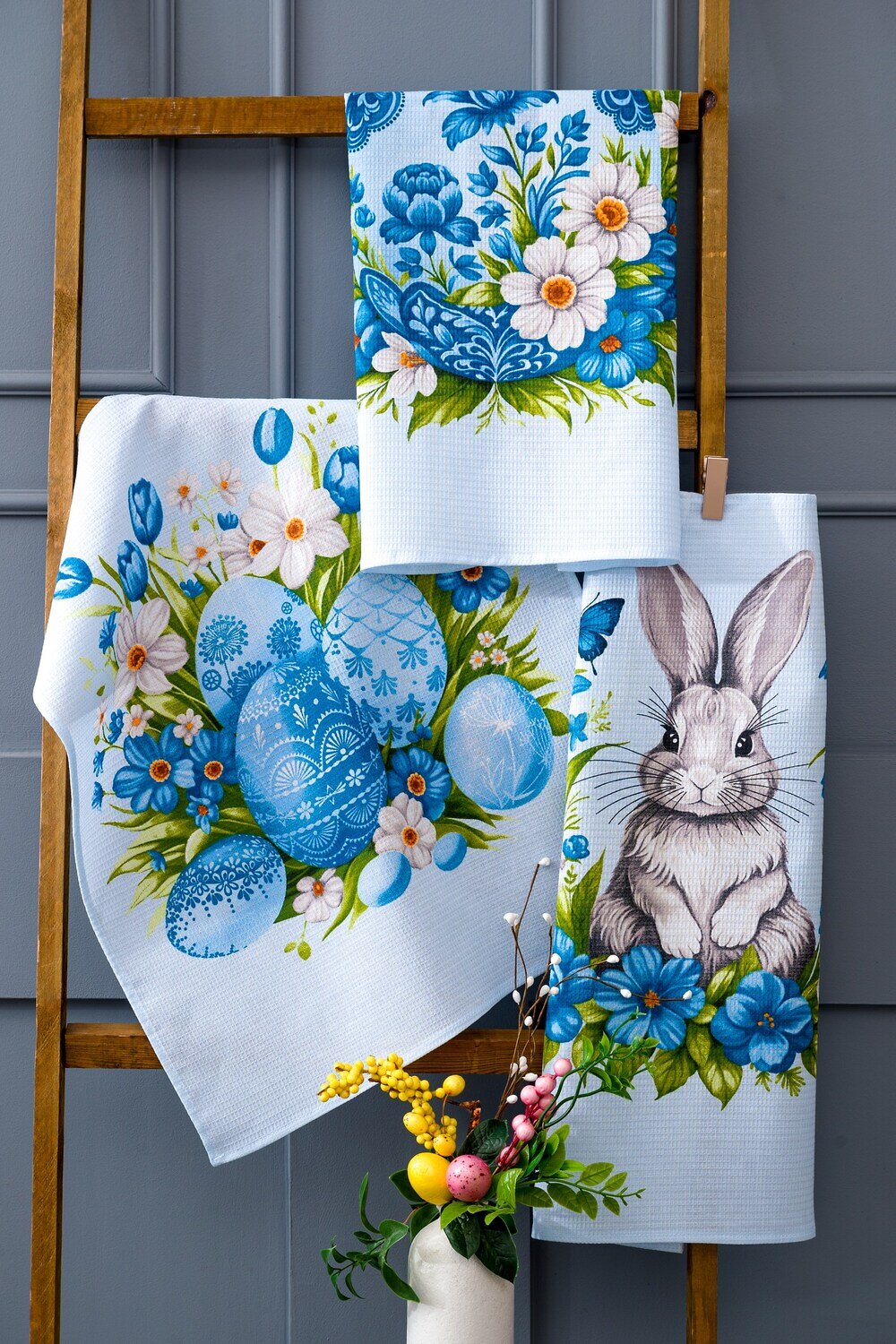 Натали Полотенце 578676 Пасхальные истории набор полотенец вафельных голубой