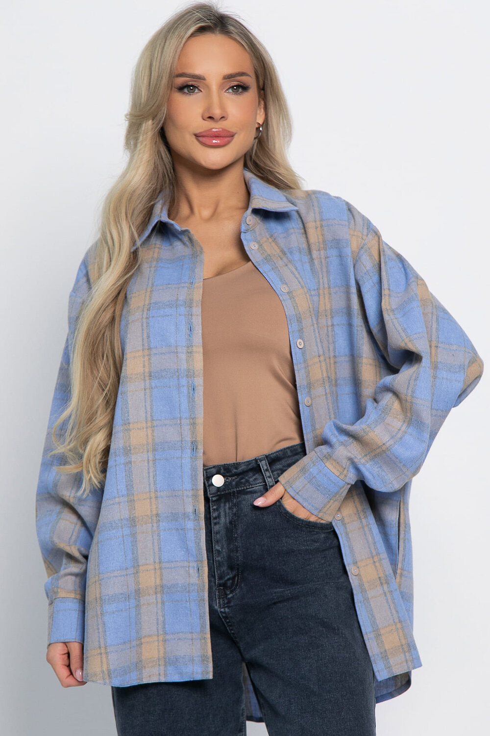 LT Collection Рубашка 578742 Б15107-7М голубой, бежевый