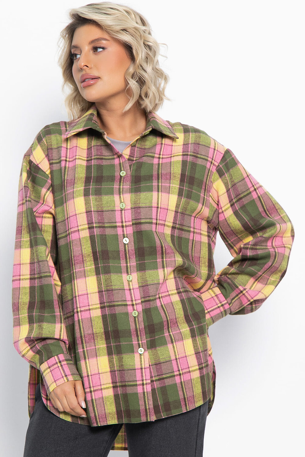 LT Collection Рубашка 578743 Б15106-7М зеленый, розовый