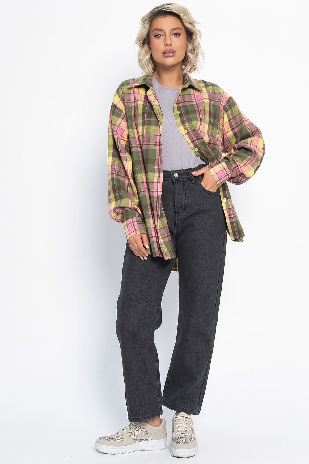 LT Collection Рубашка 578743 Б15106-7М зеленый, розовый