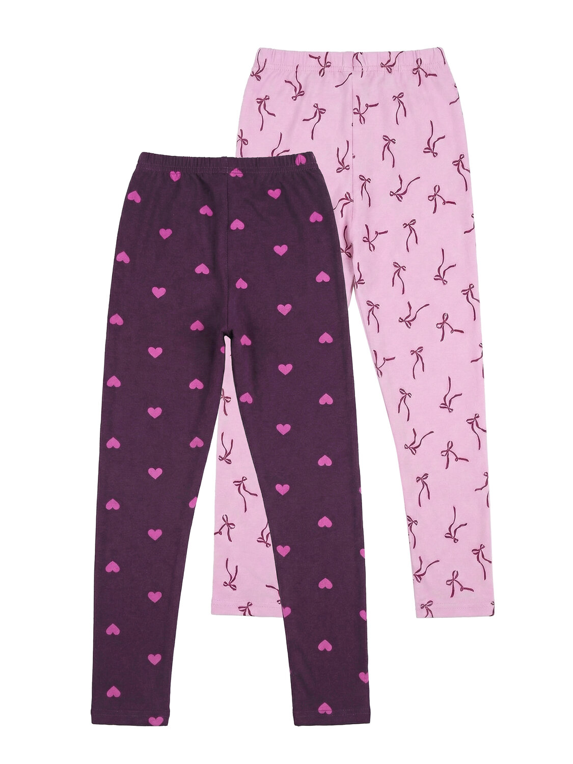 Апрель Легинсы 578811 2ДРЛ5641001н бордовые бантики на светло-розовом+ярко-розовые сердечки на темно-сиреневом