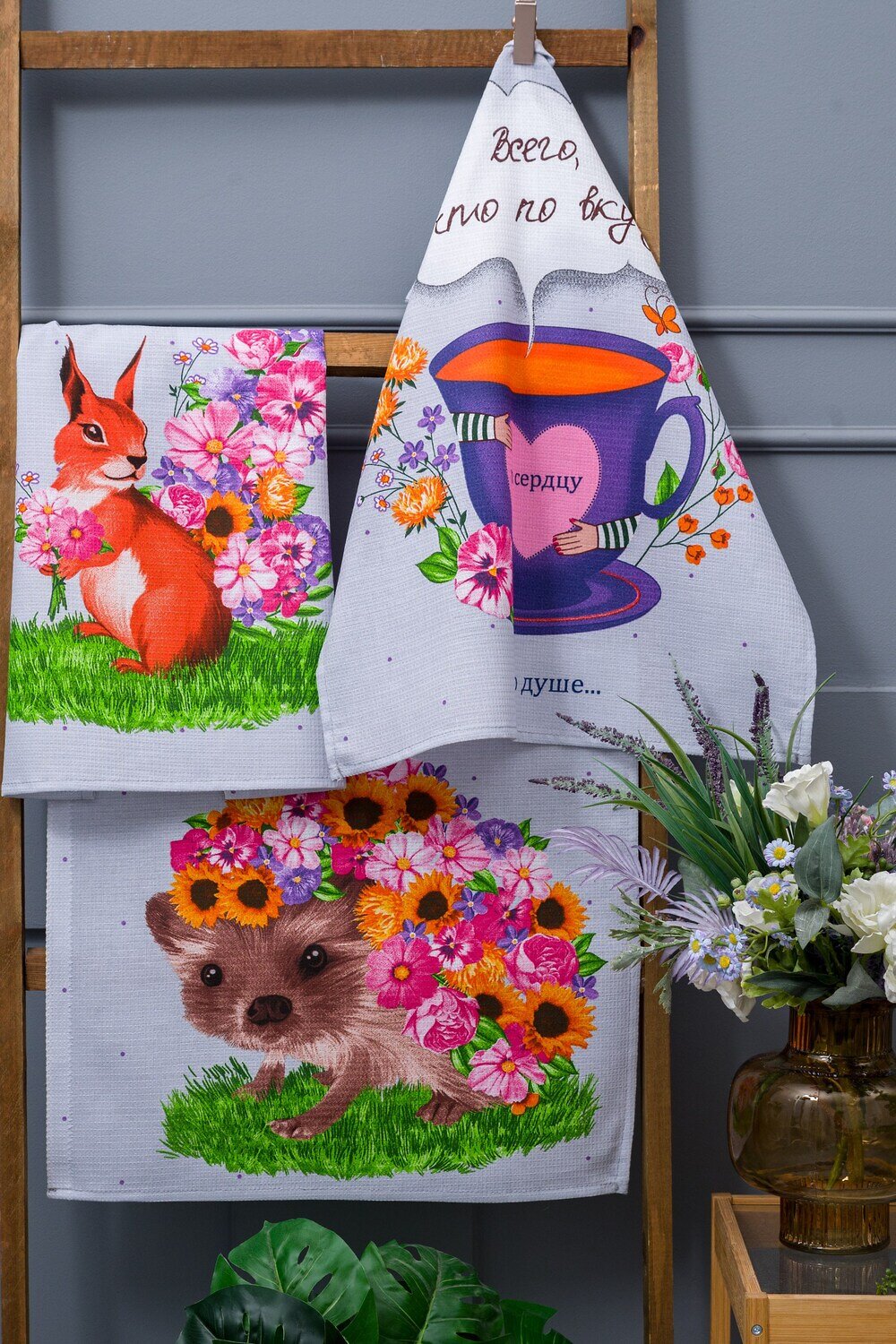 Натали Полотенце 578910 Набор полотенец Цветочное настроение серый с цветами