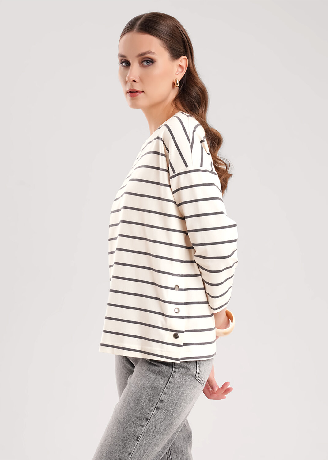 CLEVER Джемпер 579110 267091/195кнт молочный/т.серый