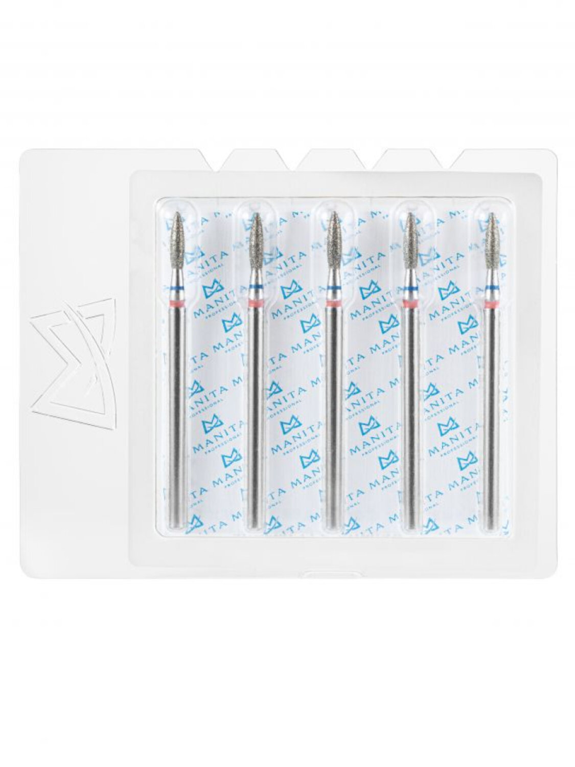 MANITA Фреза алмазная пламя острое для аппаратного маникюра 866.104.243.080.018 ФАП-1.8-8 М-С, сине-красная насечка, ø 1,8 мм, 5 шт. 579758 28358 