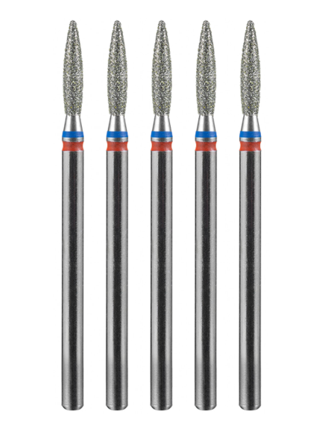 MANITA Фреза алмазная пламя острое для аппаратного маникюра 866.104.243.100.021 ФАП-2.1 10 М-С, сине-красная насечка, ø 2,1 мм, 5 шт. 579766 28365 