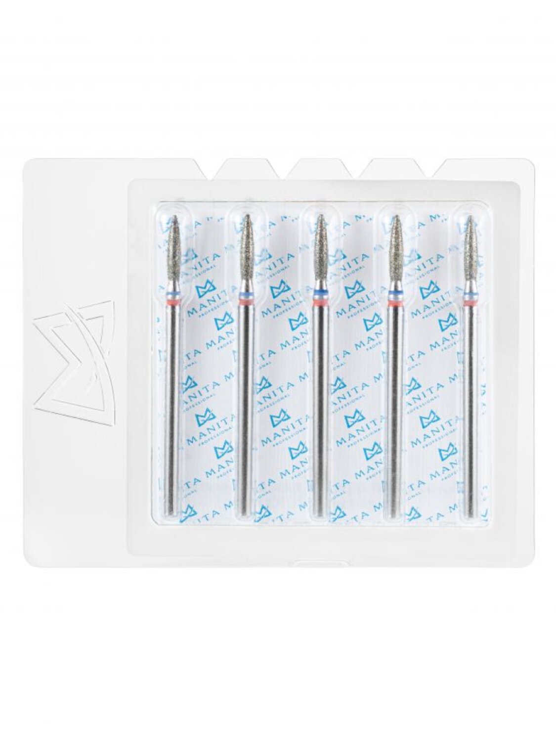 MANITA Фреза алмазная пламя острое для аппаратного маникюра 866.104.243.100.021 ФАП-2.1 10 М-С, сине-красная насечка, ø 2,1 мм, 5 шт. 579766 28365 
