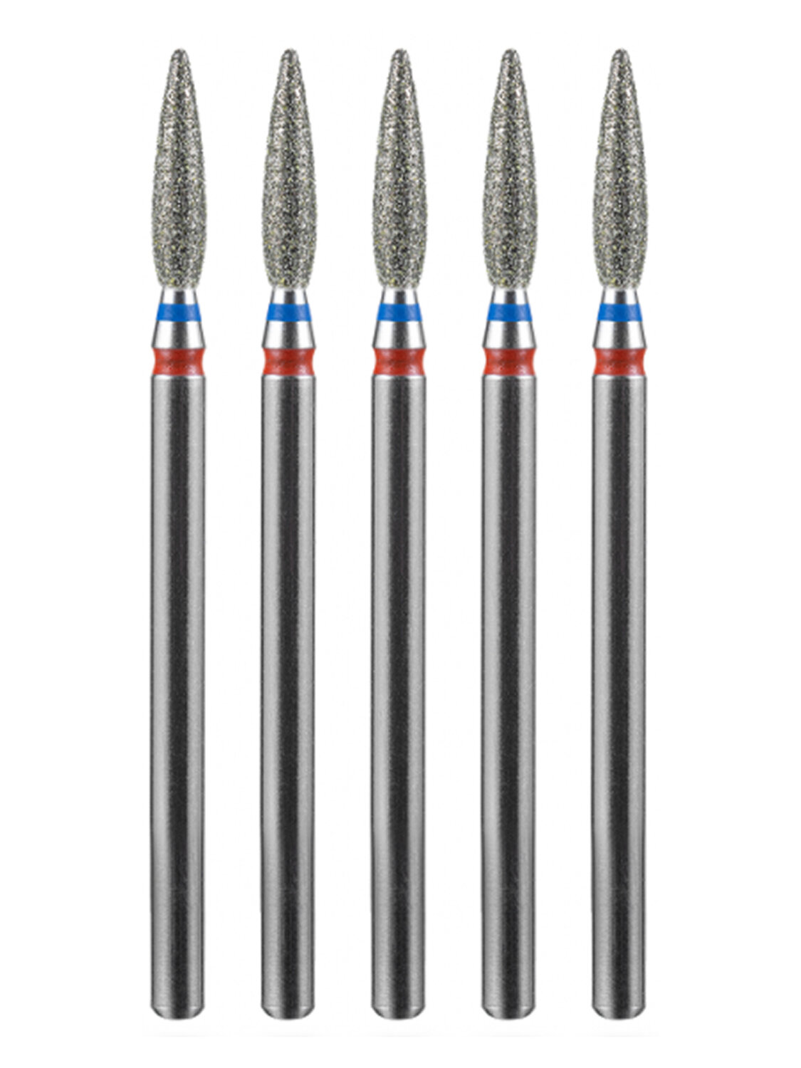 MANITA Фреза алмазная пламя острое для аппаратного маникюра 866.104.243.100.023 ФАП-2.3 10 М-С, сине-красная насечка, ø 2,3 мм, 5 шт. 579767 28366 