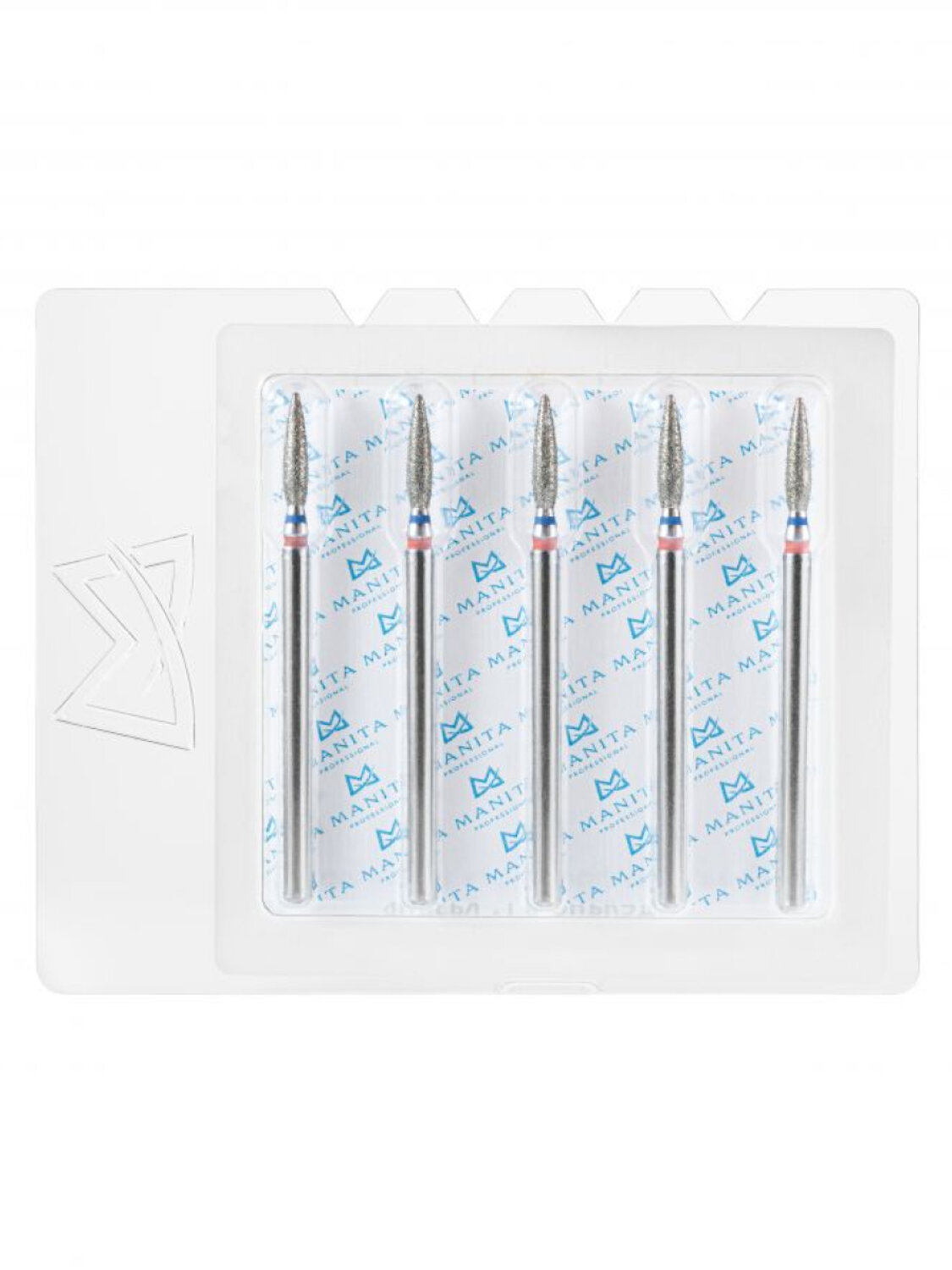 MANITA Фреза алмазная пламя острое для аппаратного маникюра 866.104.243.100.023 ФАП-2.3 10 М-С, сине-красная насечка, ø 2,3 мм, 5 шт. 579767 28366 