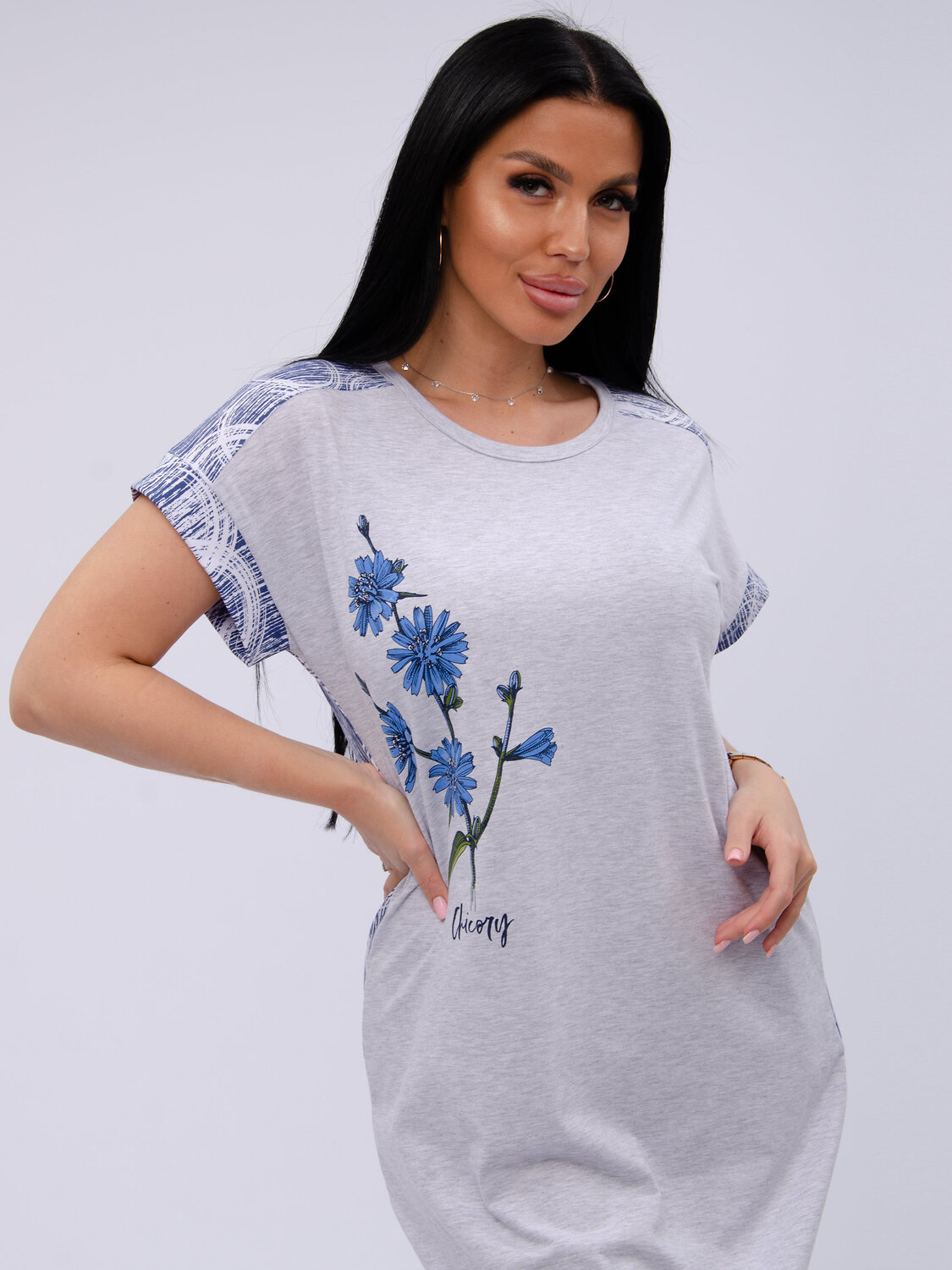 Malina Сорочка 579808 1844 светло-серый меланж/синий