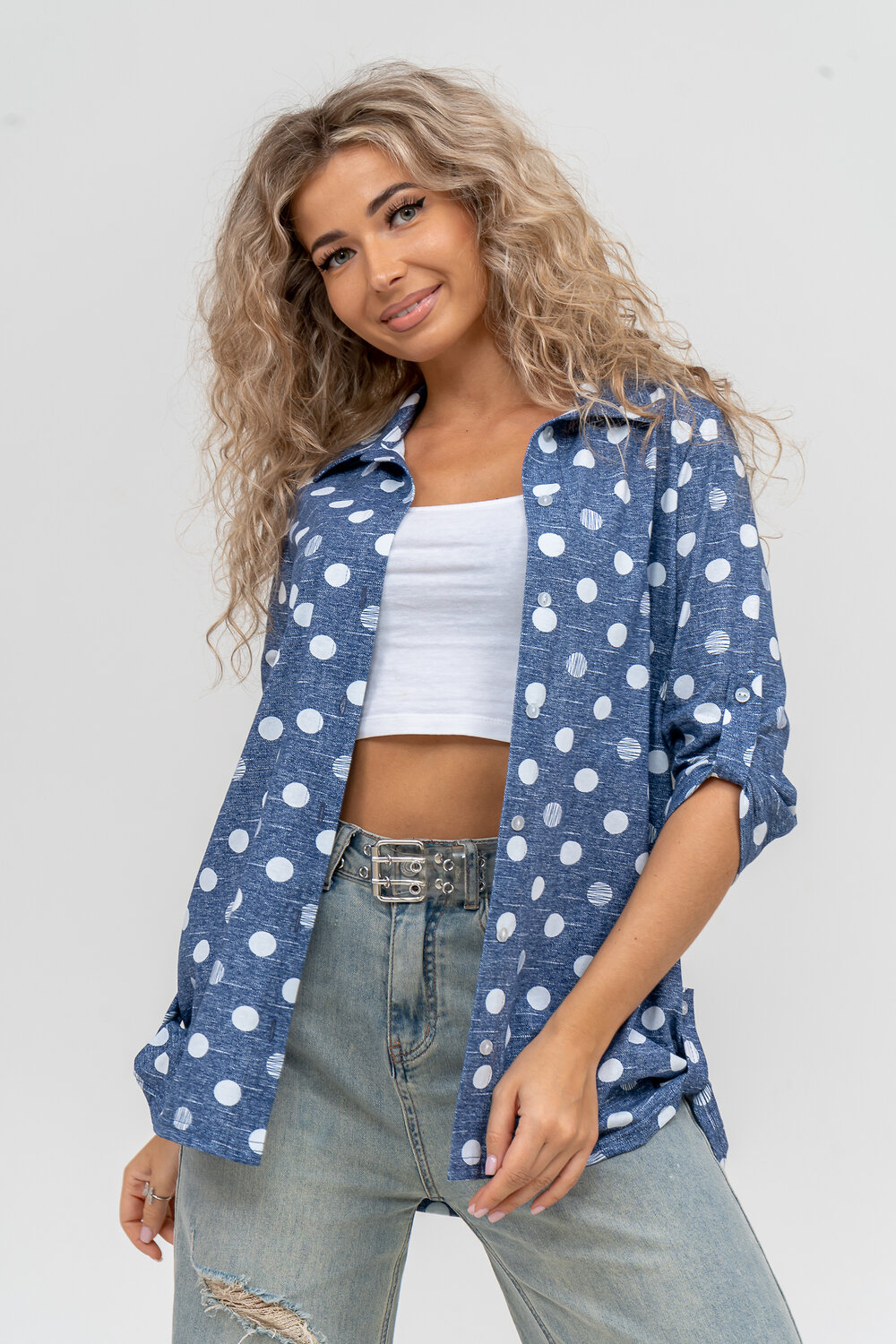 Натали Рубашка 579998 36824 горох джинс