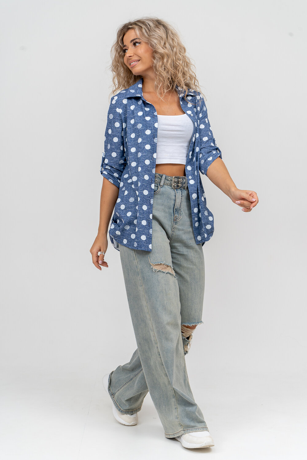 Натали Рубашка 579998 36824 горох джинс