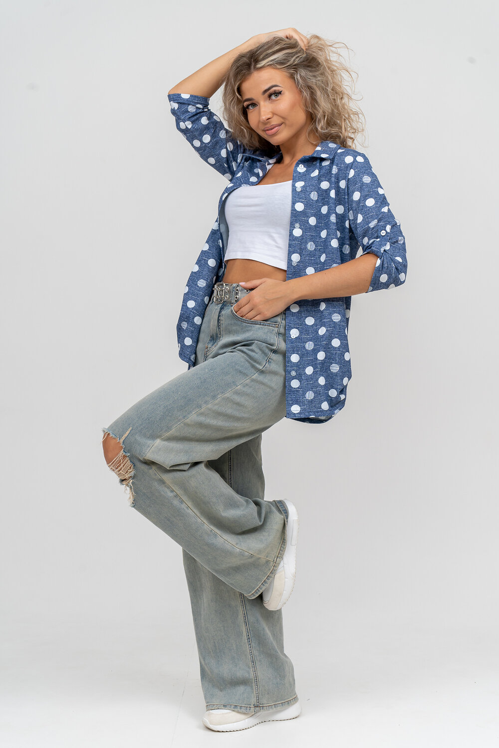 Натали Рубашка 579998 36824 горох джинс