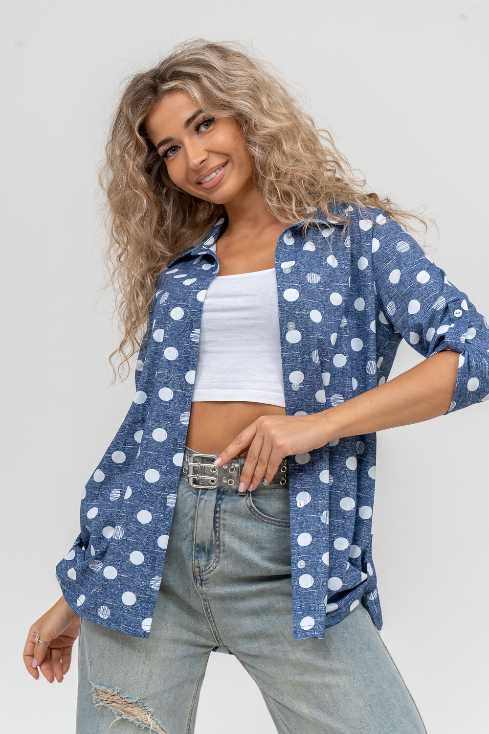 Натали Рубашка 579998 36824 горох джинс