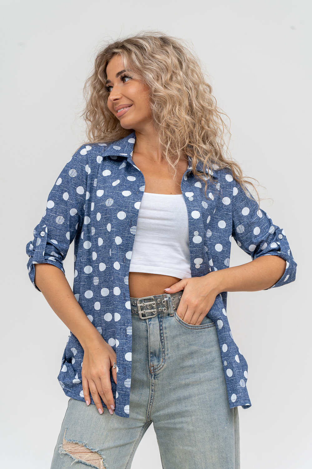 Натали Рубашка 579998 36824 горох джинс
