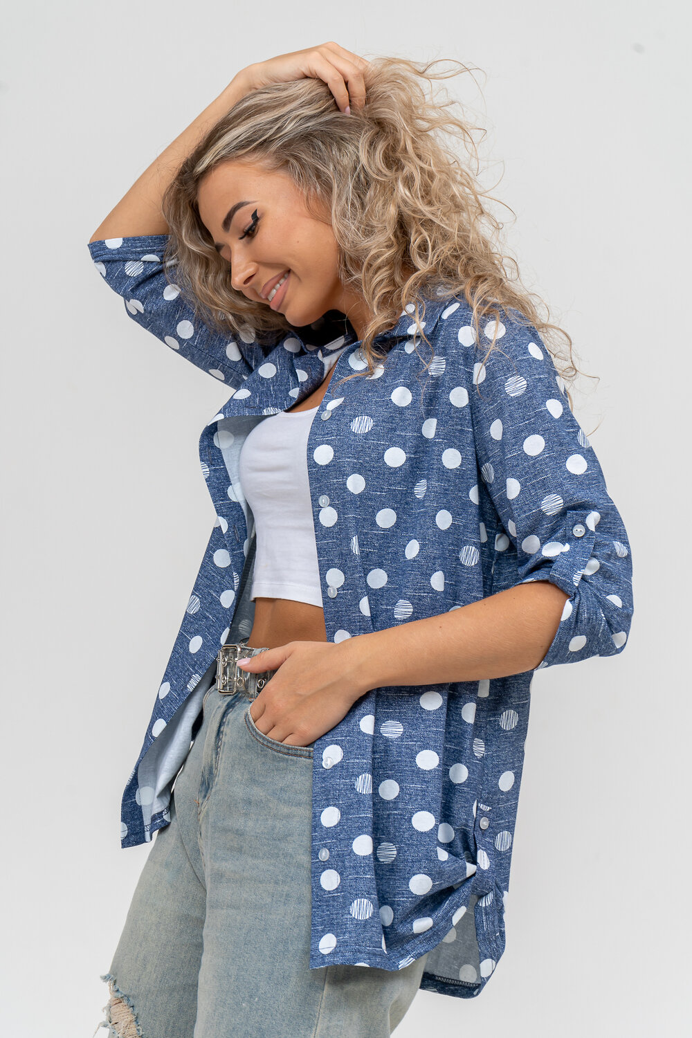 Натали Рубашка 579998 36824 горох джинс