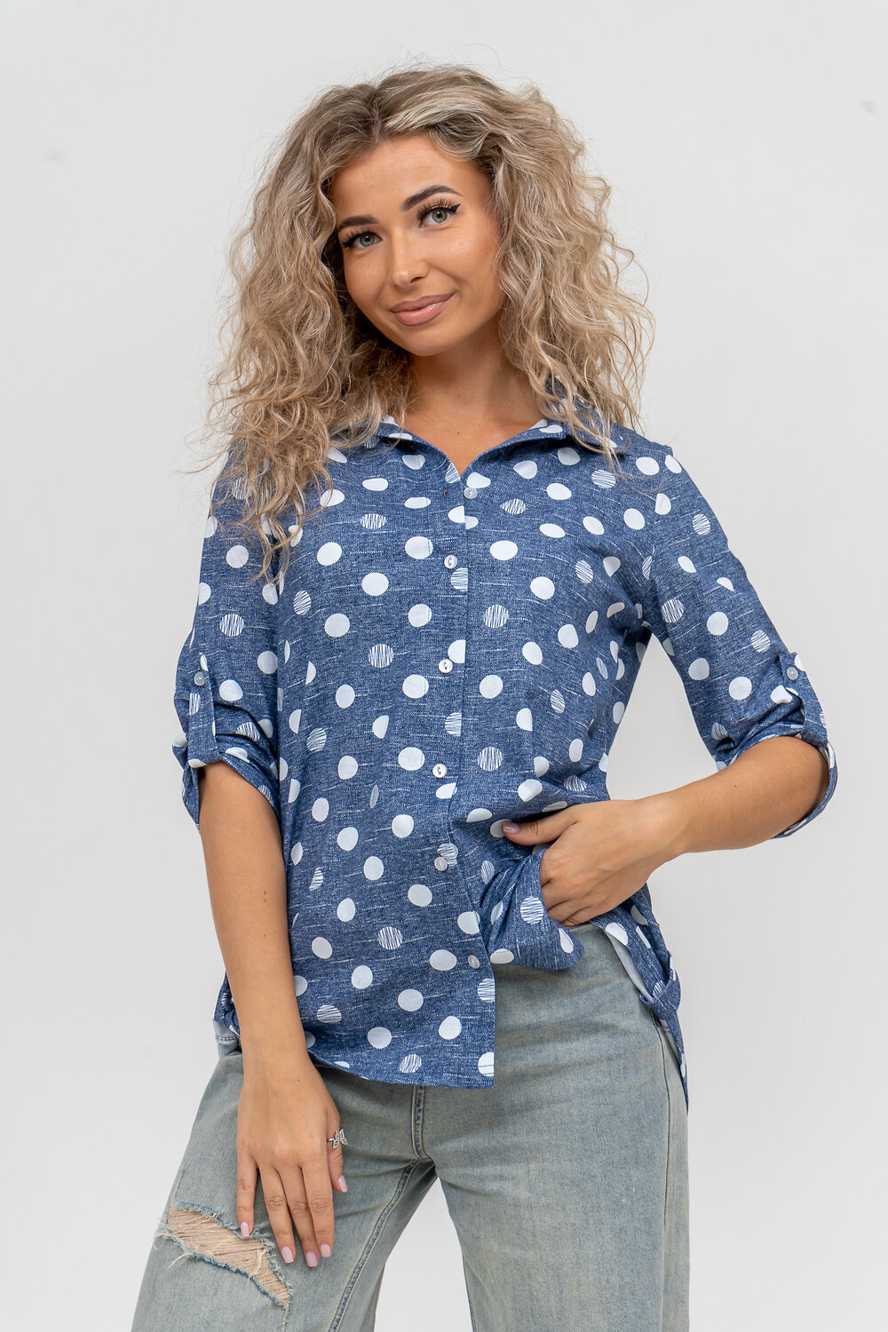 Натали Рубашка 579998 36824 горох джинс