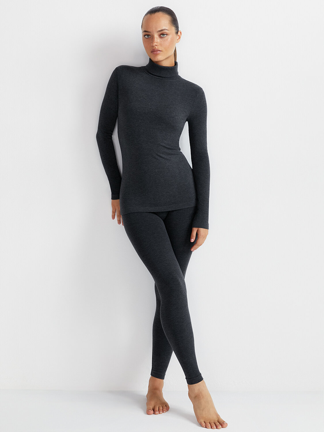 Omsa Водолазка 580311 OmD 1735T SE Водолазка с отворотом жен. "Термо" Grigio Scuro (Серый)