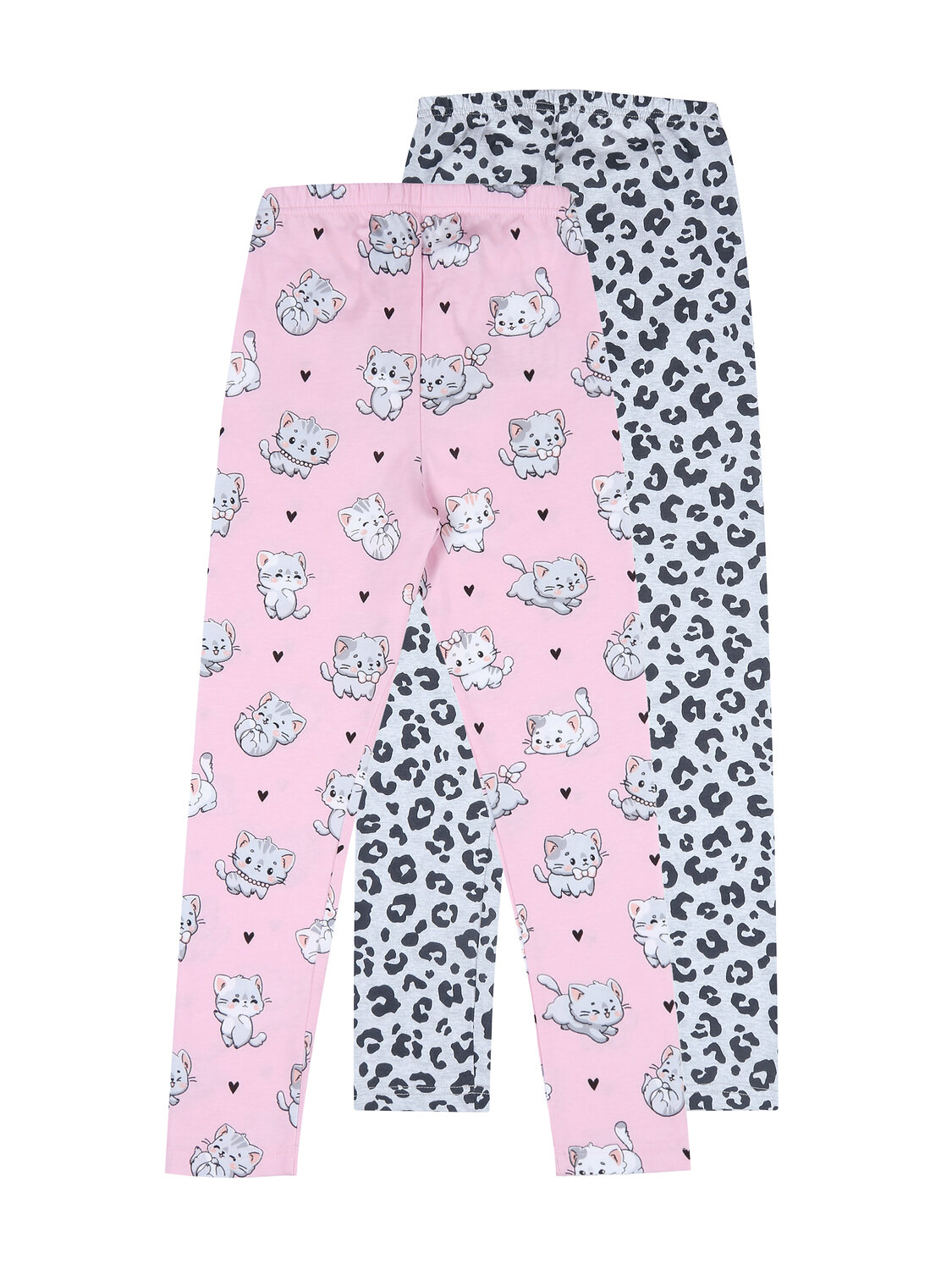 Апрель Легинсы 580392 2ДРЛ5641001н котята с сердечками на розовом+темно-серый леопард на сером
