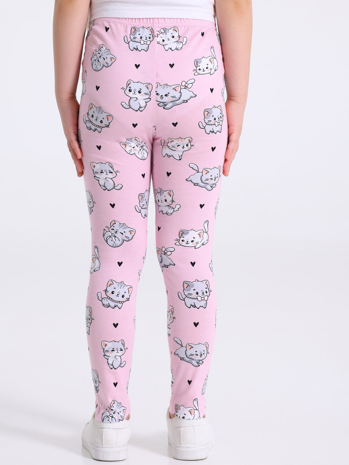 Апрель Легинсы 580392 2ДРЛ5641001н котята с сердечками на розовом+темно-серый леопард на сером