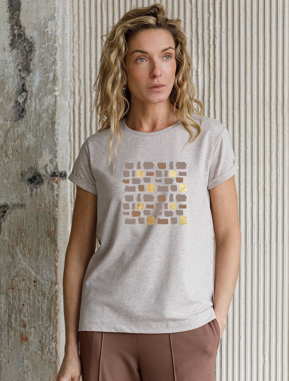 VILATTE Футболка 580925 D49.146 кофейный меланж_блики