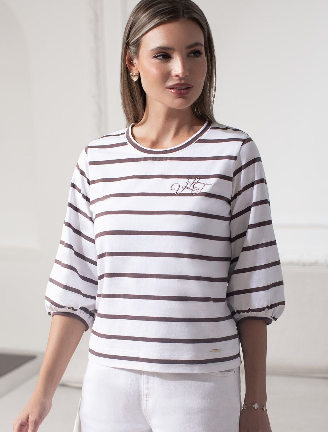 VILATTE Джемпер 580936 D49.149 белый-кофе