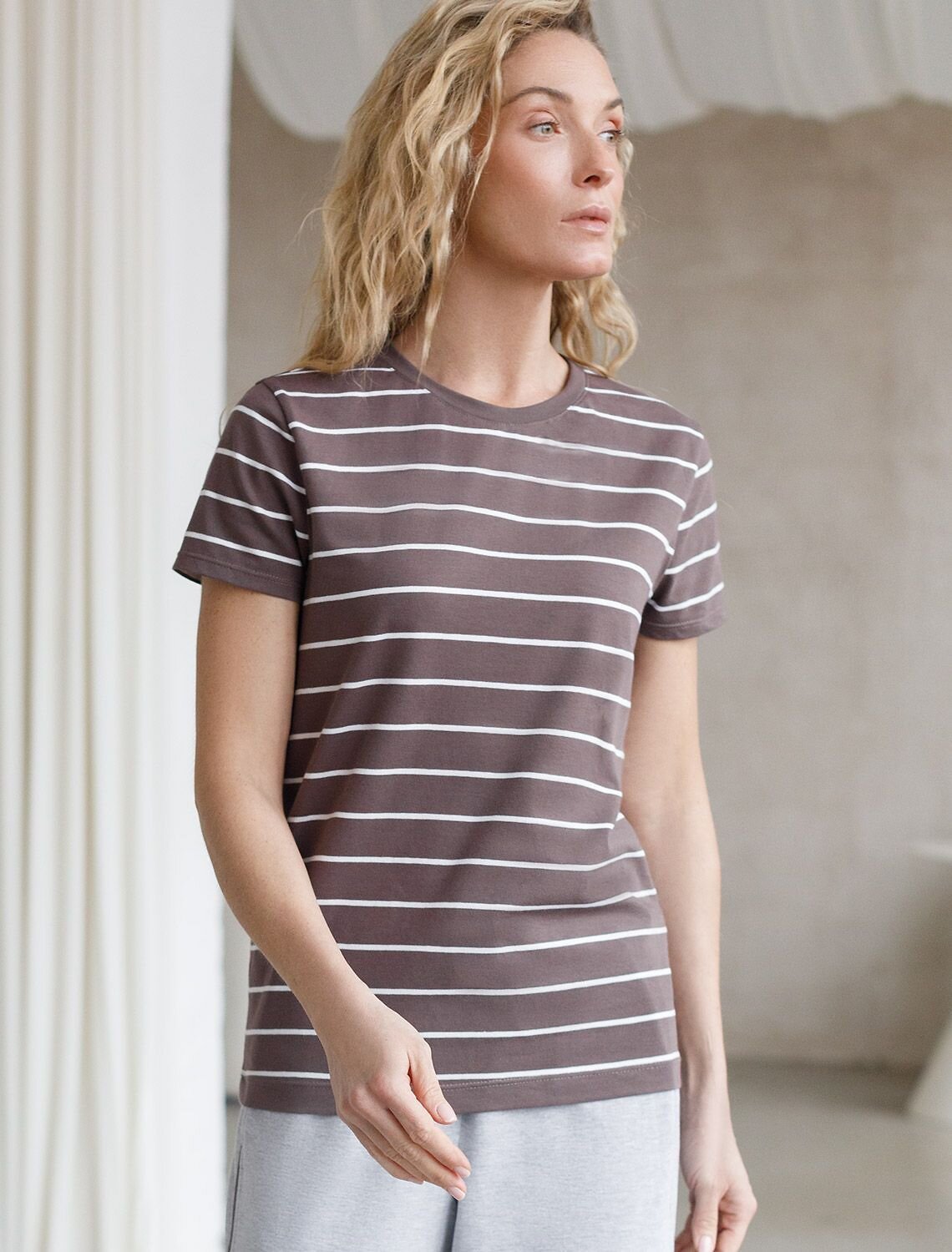 VILATTE Футболка 580943 D49.155 кофе-белый