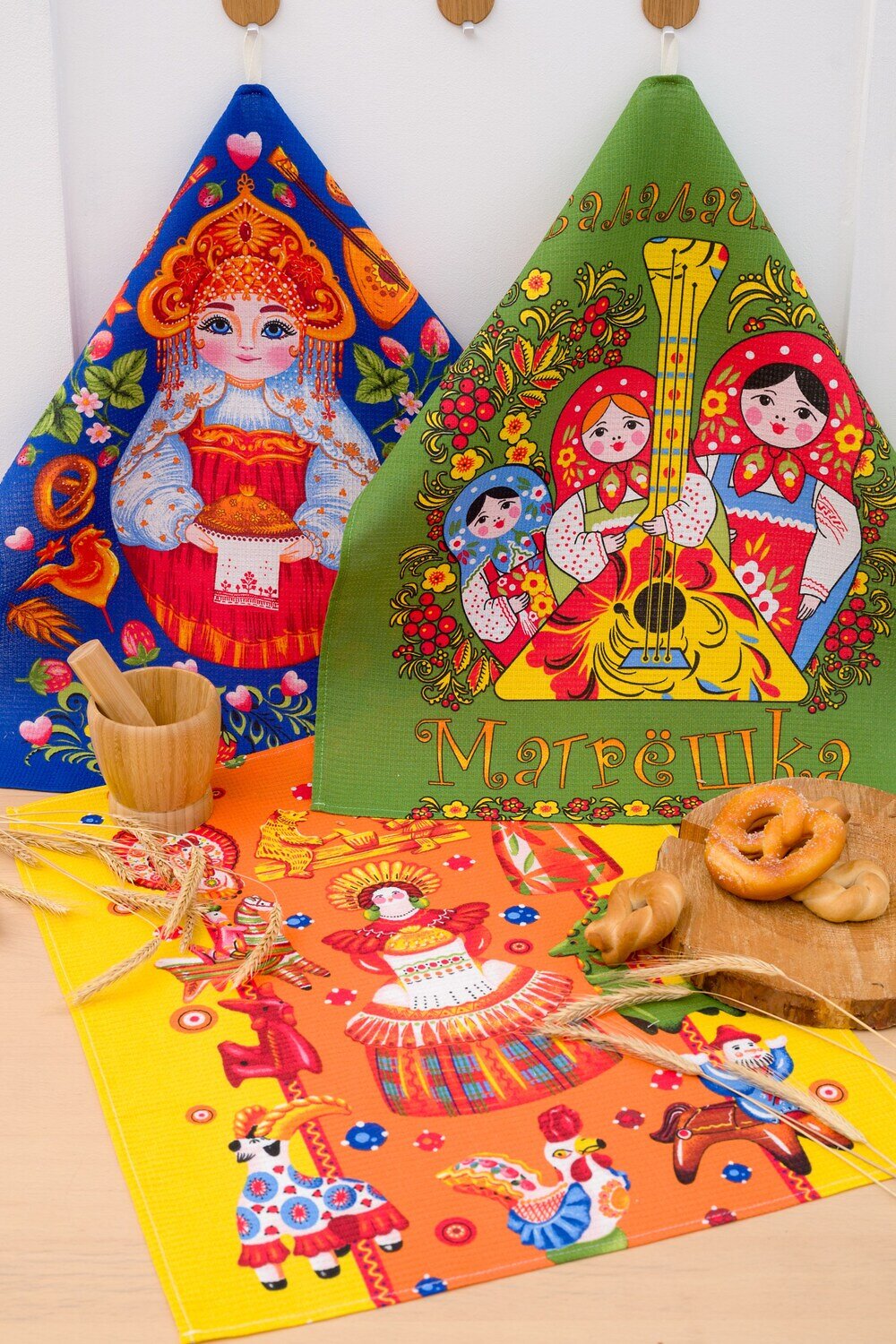 Натали Полотенце 581092 Набор кухонных полотенец Матрешки желтый/зеленый