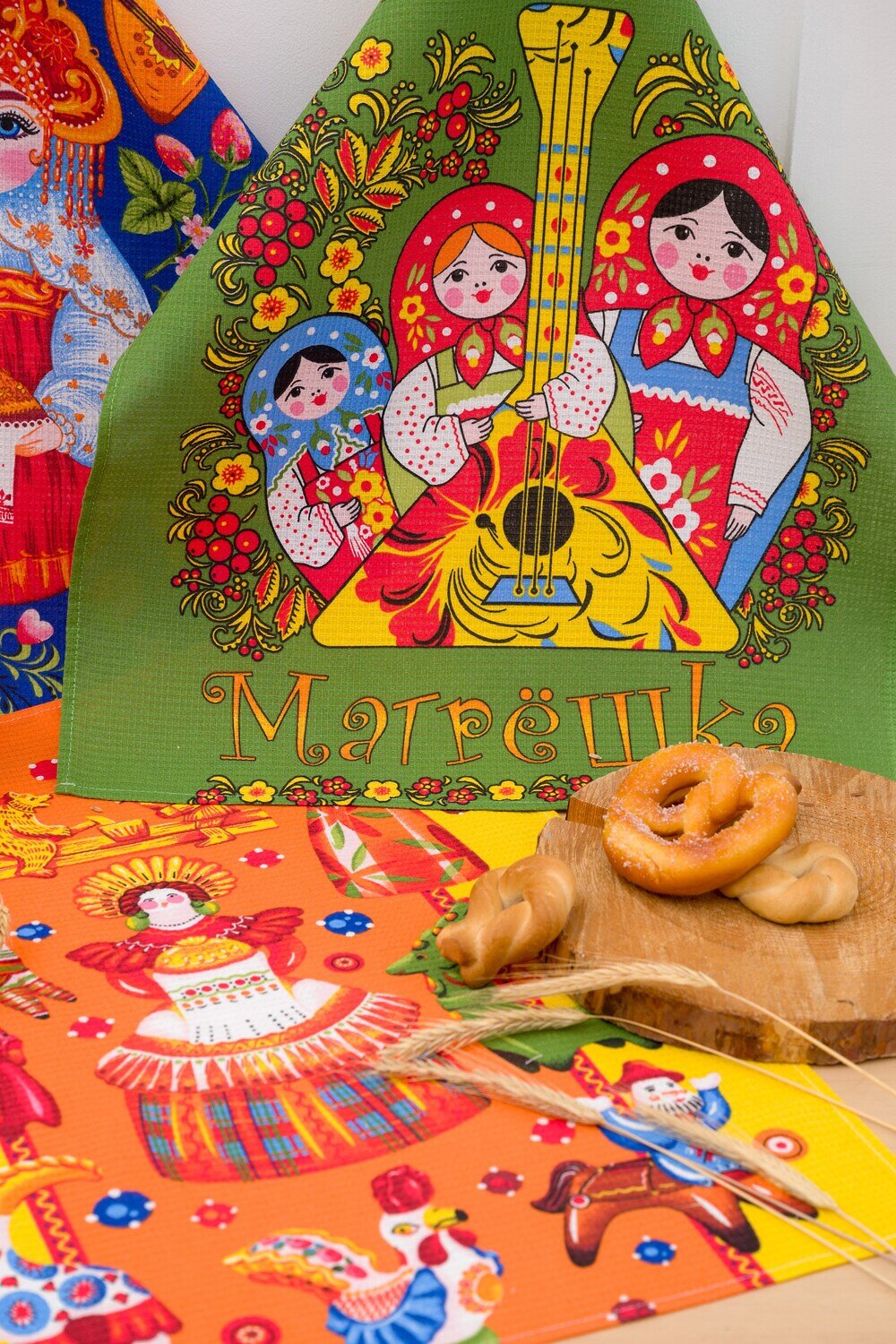 Натали Полотенце 581092 Набор кухонных полотенец Матрешки желтый/зеленый