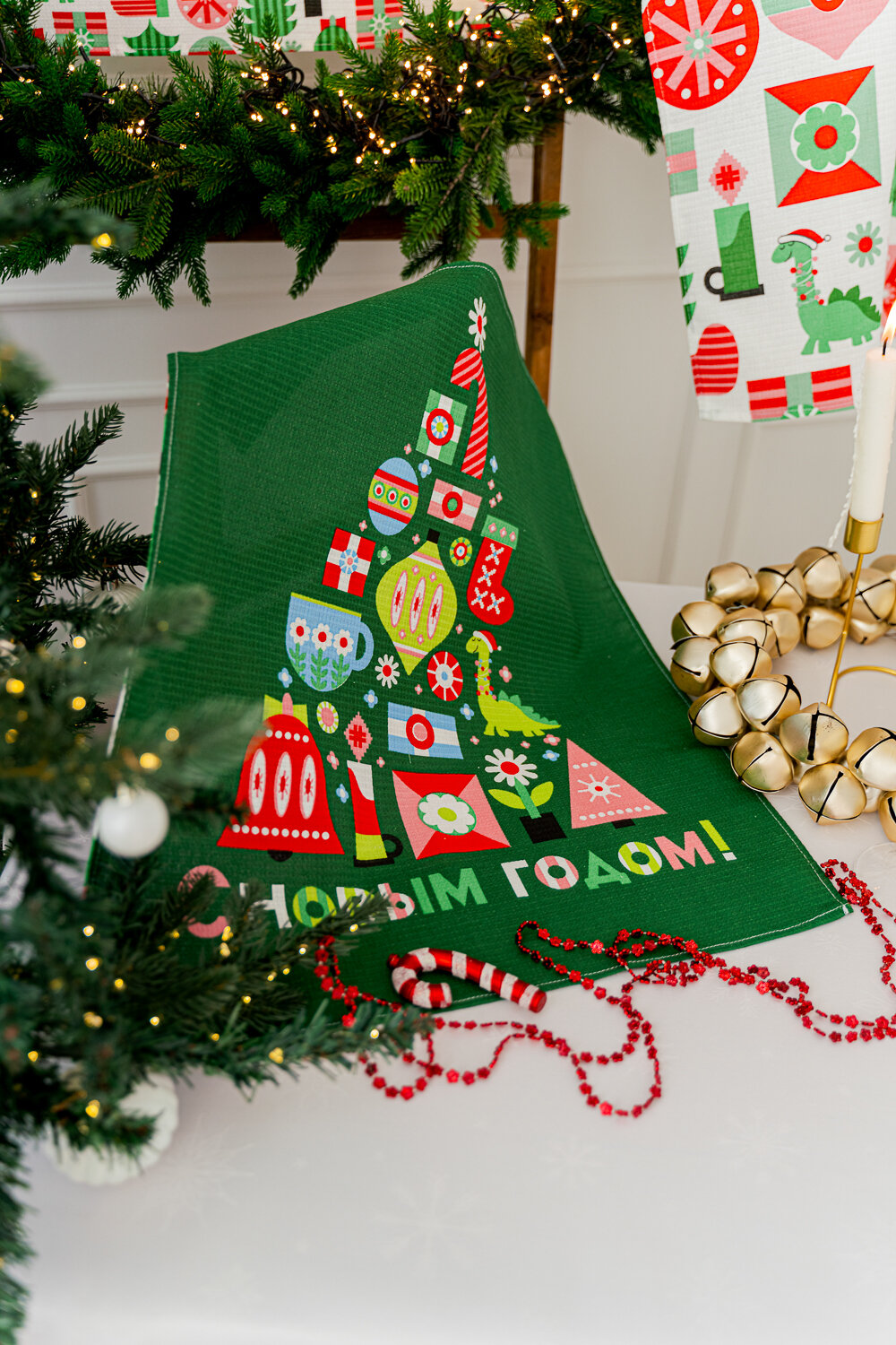 Натали Полотенце 581117 Набор кухонных полотенец Новогодняя мозайка зеленый