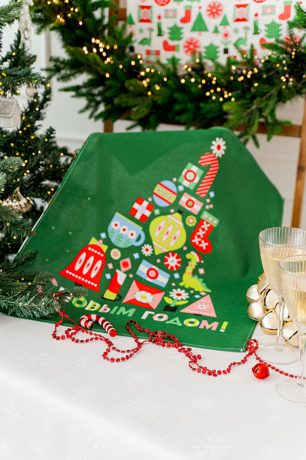 Натали Полотенце 581117 Набор кухонных полотенец Новогодняя мозайка зеленый