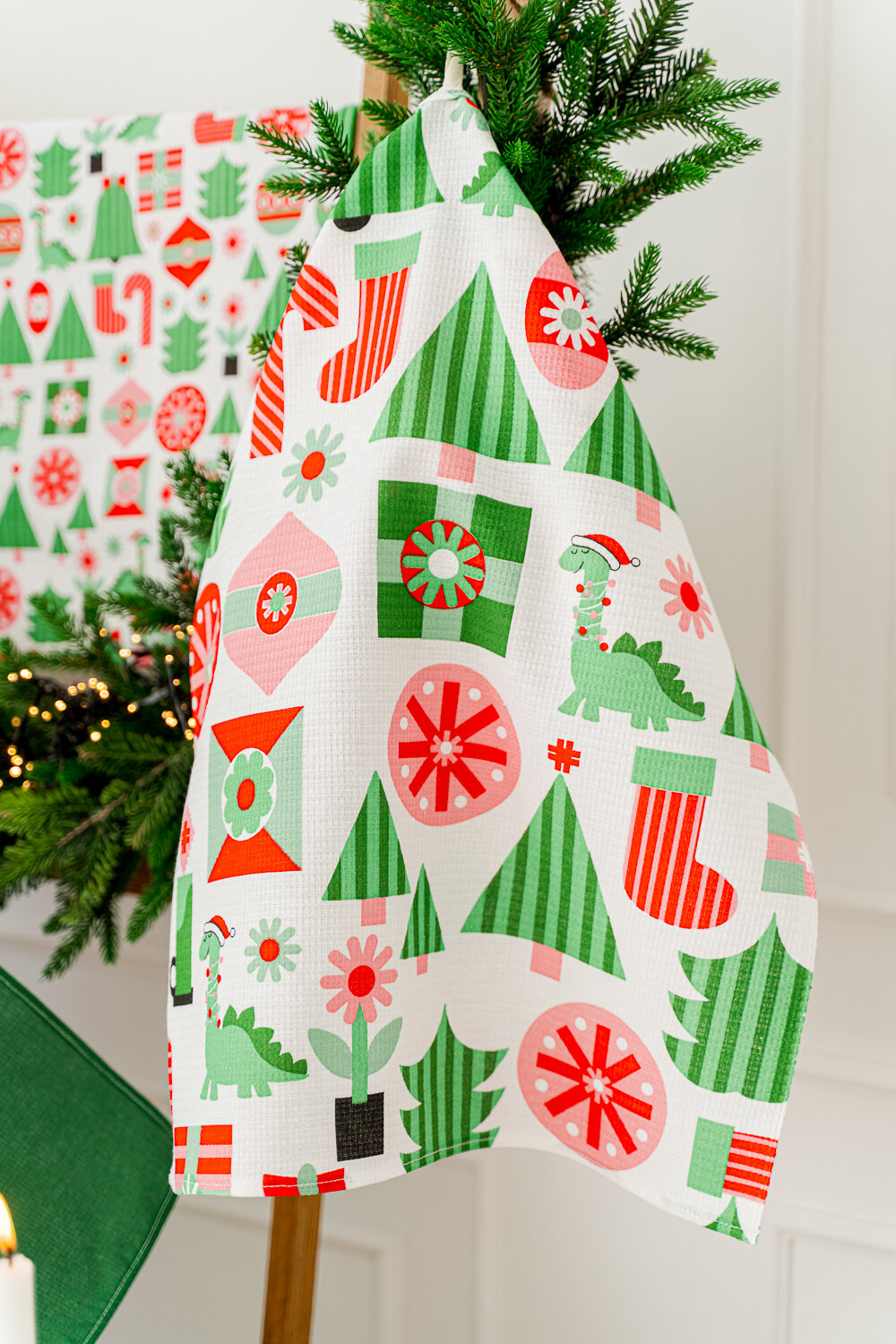 Натали Полотенце 581117 Набор кухонных полотенец Новогодняя мозайка зеленый