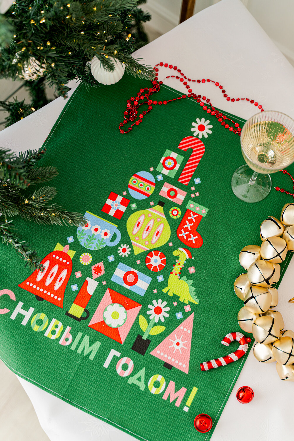 Натали Полотенце 581117 Набор кухонных полотенец Новогодняя мозайка зеленый