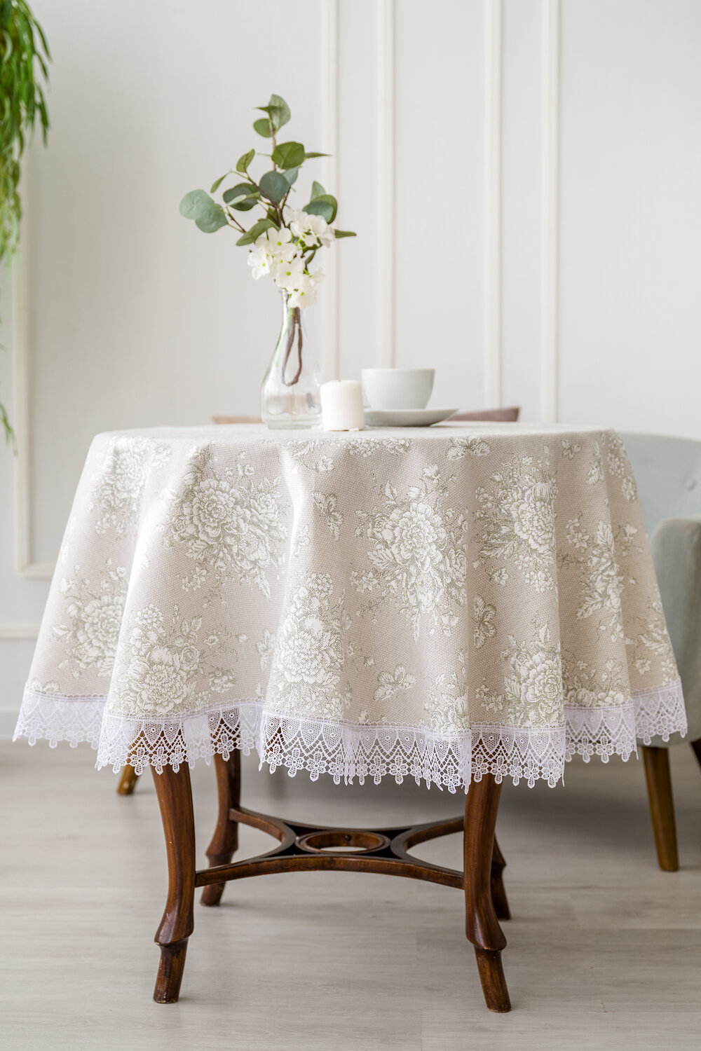 Натали Скатерть 581164 Скатерть Шантильи с кружевом круглая бежевый